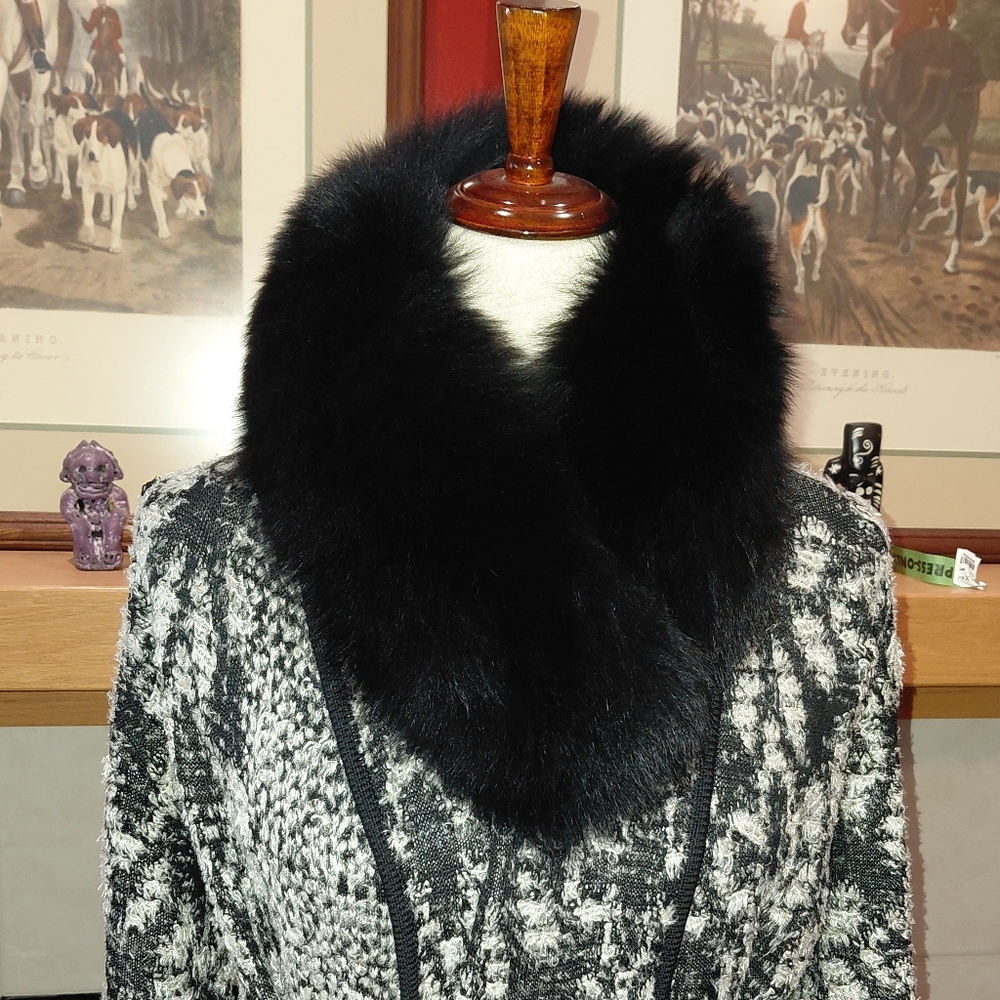 Plush Black Fox Fur Headband, Scarf, Collar, Wrap.
